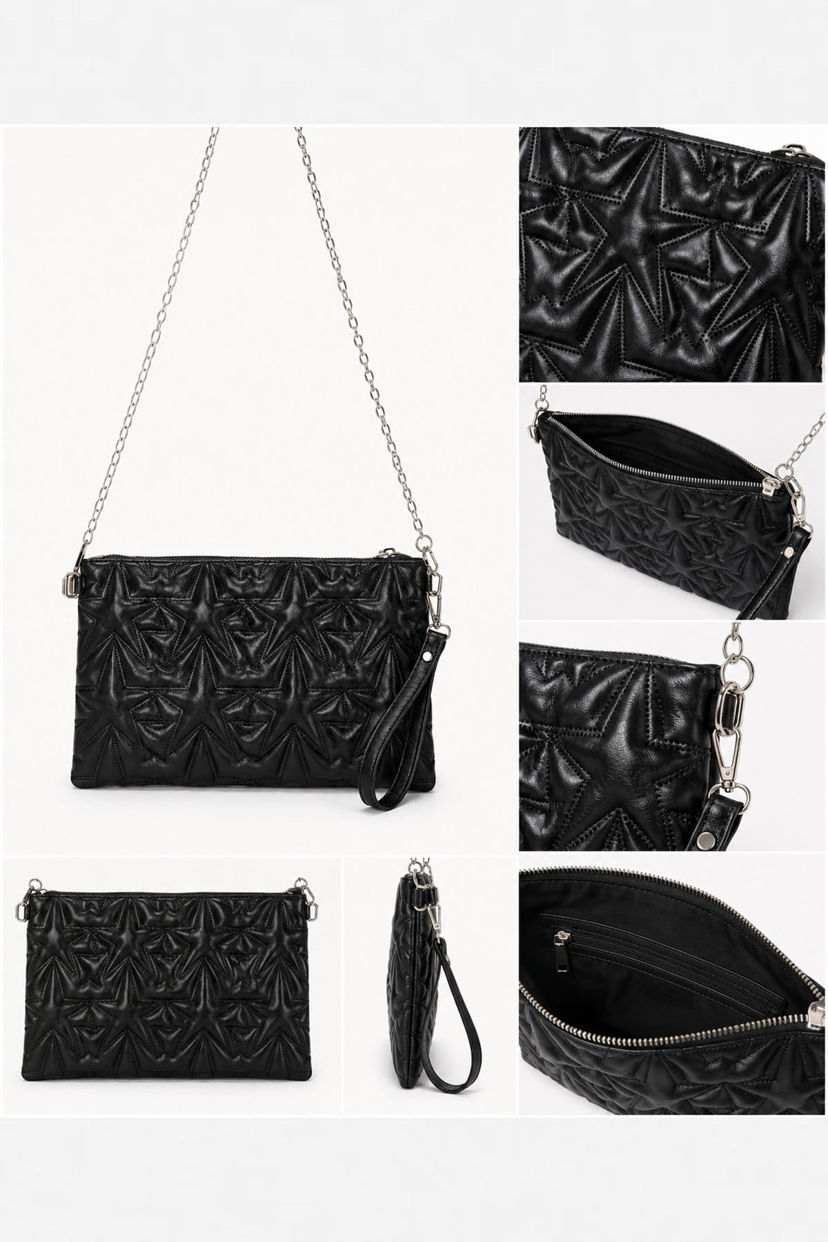 PREMİUM YILDIZLI Portföy & Clutch Çanta Siyah simli