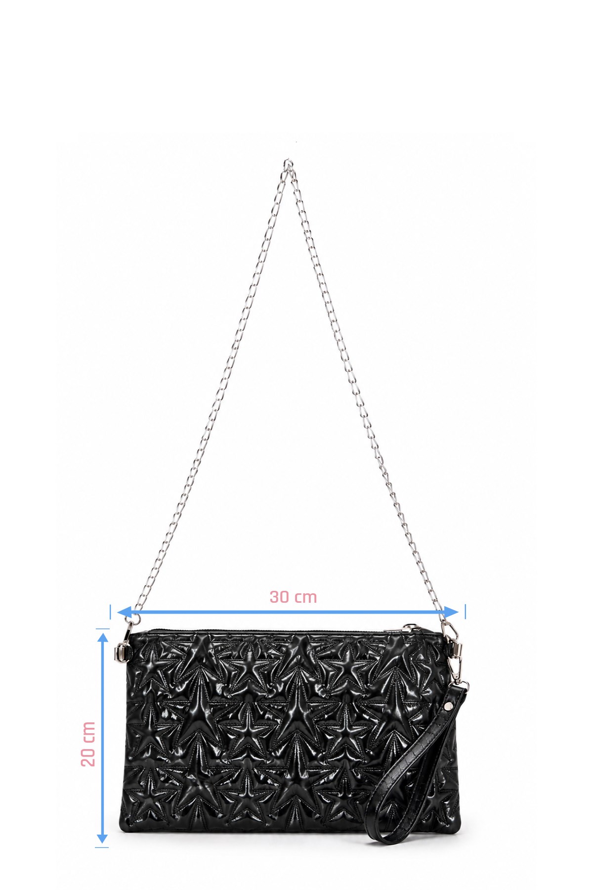 PREMİUM YILDIZLI Portföy & Clutch Çanta Siyah rugan parlak