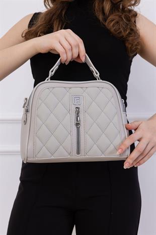 GRİ Nakışlı Suni deri ayarlanabilir çapraz askılı büyük 3 gözlü el ve omuz çantası