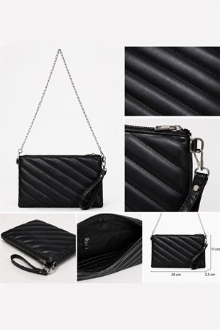 PREMİUM NAKIŞLI Portföy & Clutch Çanta Siyah