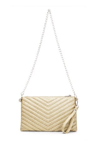 PREMİUM V NAKIŞ Portföy & Clutch Çanta Altın