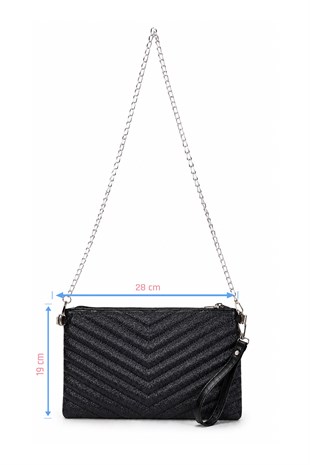 PREMİUM V NAKIŞ Portföy & Clutch Çanta Siyah SİMLİ