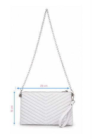 PREMİUM V NAKIŞ Portföy & Clutch Çanta Gümüş