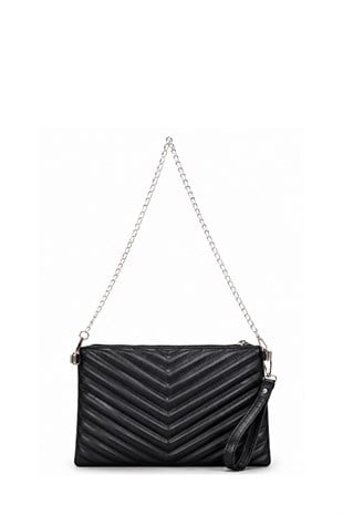 PREMİUM V NAKIŞ Portföy & Clutch Çanta Siyah