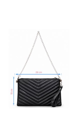 PREMİUM V NAKIŞ Portföy & Clutch Çanta Siyah