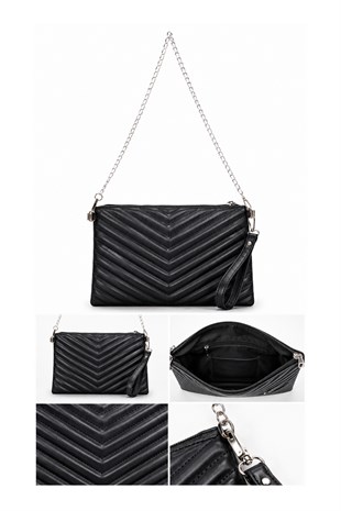 PREMİUM V NAKIŞ Portföy & Clutch Çanta Siyah