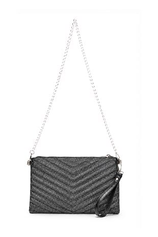 PREMİUM V NAKIŞ Portföy & Clutch Çanta ANTRASİT SİMLİ