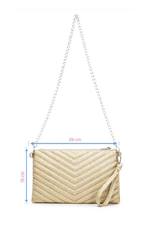 PREMİUM V NAKIŞ Portföy & Clutch Çanta Altın