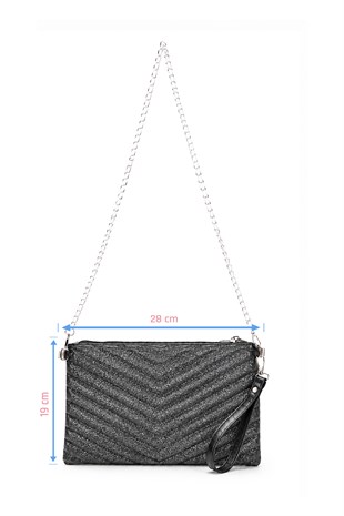 PREMİUM V NAKIŞ Portföy & Clutch Çanta ANTRASİT SİMLİ