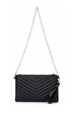 PREMİUM V NAKIŞ Portföy & Clutch Çanta Siyah SİMLİ