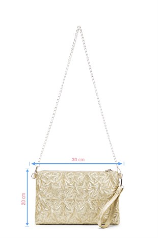 PREMİUM YILDIZLI Portföy & Clutch Çanta Altın simli