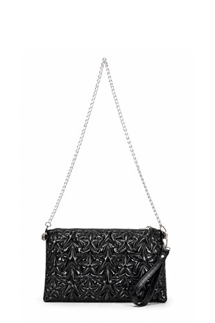 PREMİUM YILDIZLI Portföy & Clutch Çanta Siyah rugan parlak
