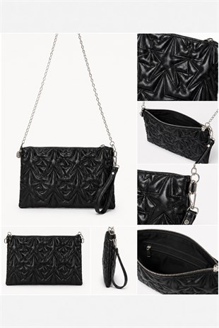 PREMİUM YILDIZLI Portföy & Clutch Çanta Siyah rugan parlak