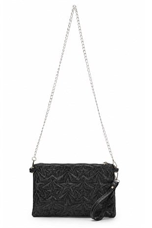 PREMİUM YILDIZLI Portföy & Clutch Çanta Siyah simli