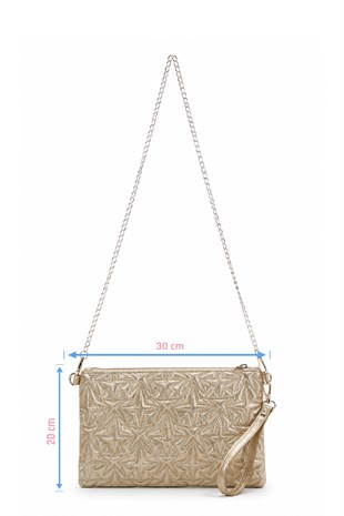 PREMİUM YILDIZLI Portföy & Clutch Çanta Metalik bronz simli