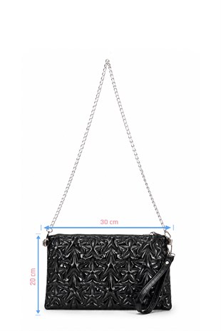 PREMİUM YILDIZLI Portföy & Clutch Çanta Siyah rugan parlak