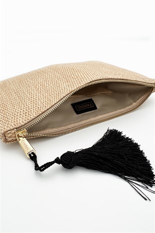 SANDY WİCKER CAPPUCCİNO PÜSKÜL KADIN HASIR CLUTCH & PORTFÖY C062204