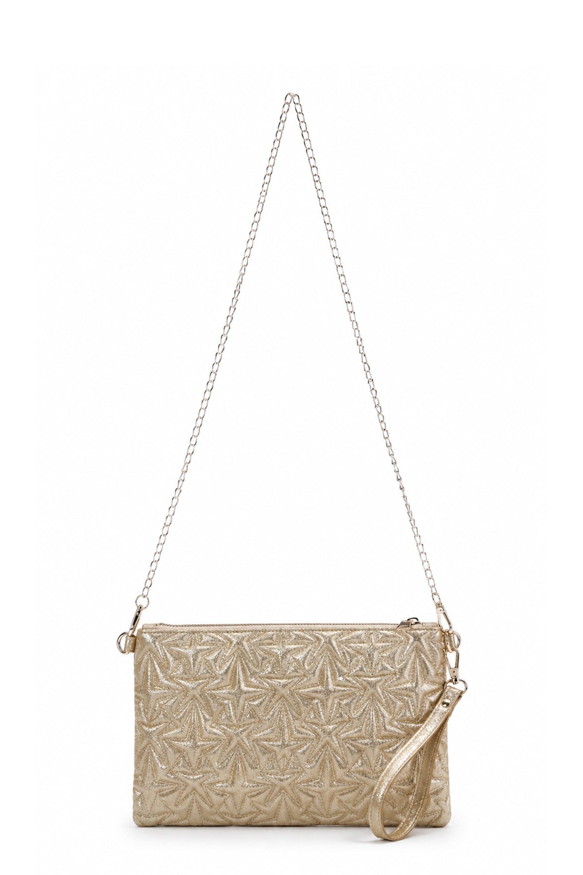 PREMİUM YILDIZLI Portföy & Clutch Çanta Metalik bronz simli