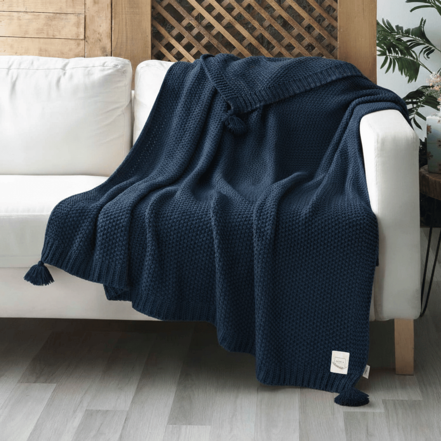 Koltuk Şalı - Coco Pirinç Örgü Ponponlu Triko Tv Battaniyesi Throw Koltuk Şalı - Miespiga