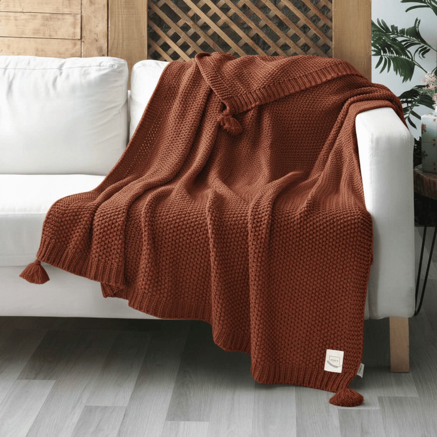 Koltuk Şalı - Coco Pirinç Örgü Ponponlu Triko Tv Battaniyesi Throw Koltuk Şalı - Miespiga