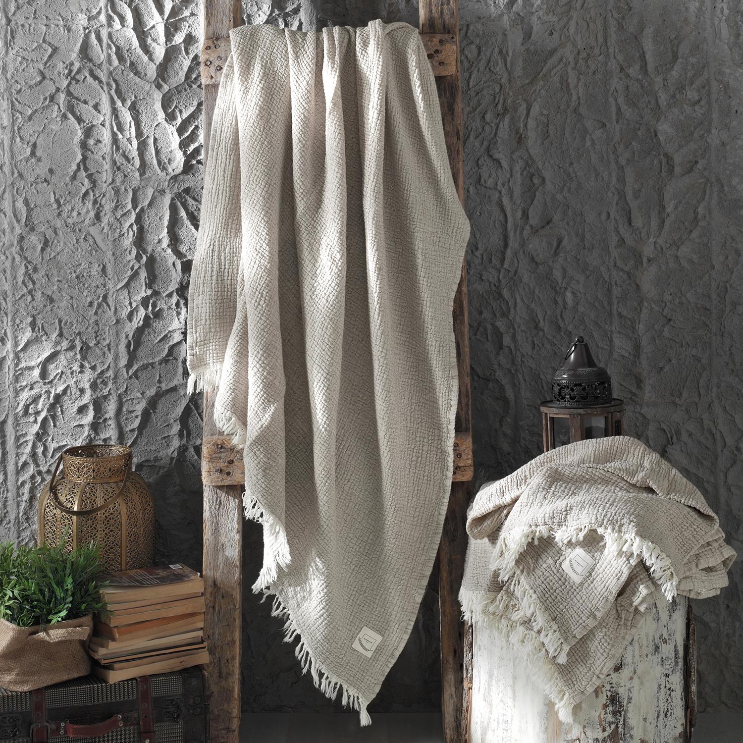 Müslin Örtüler ve Şallar - Gold 3 Kat Müslin Çok Amaçlı Koltuk Şalı Örtü Throw 125x190 - Miespiga