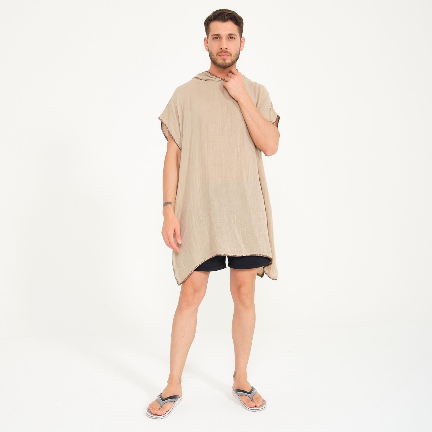 Müslin Panço - Kapüşonlu Erkek Müslin Sörf Panço - Miespiga
