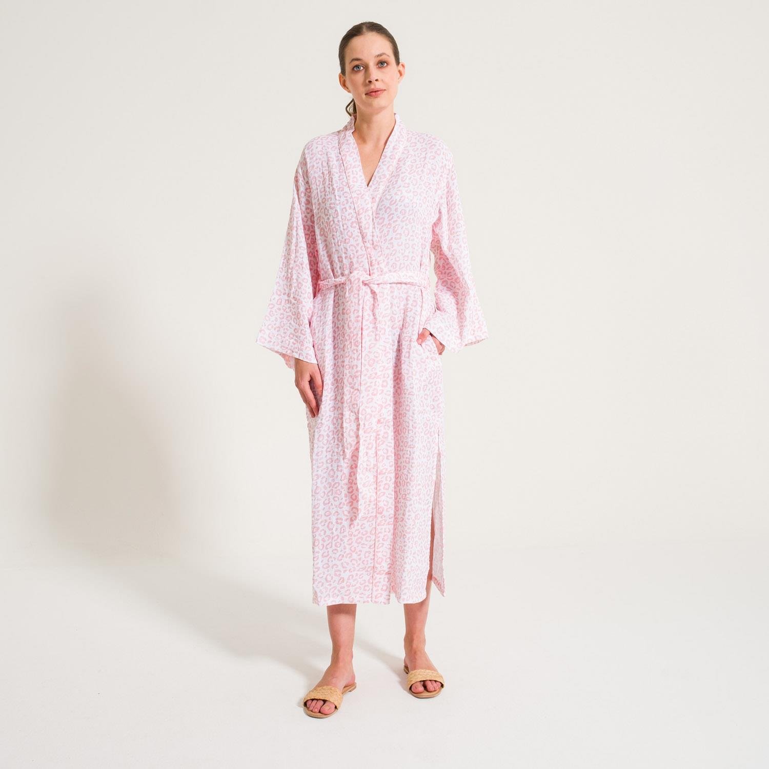 Sabahlık - Leopar Desen Müslin Kadın Sabahlık - Miespiga