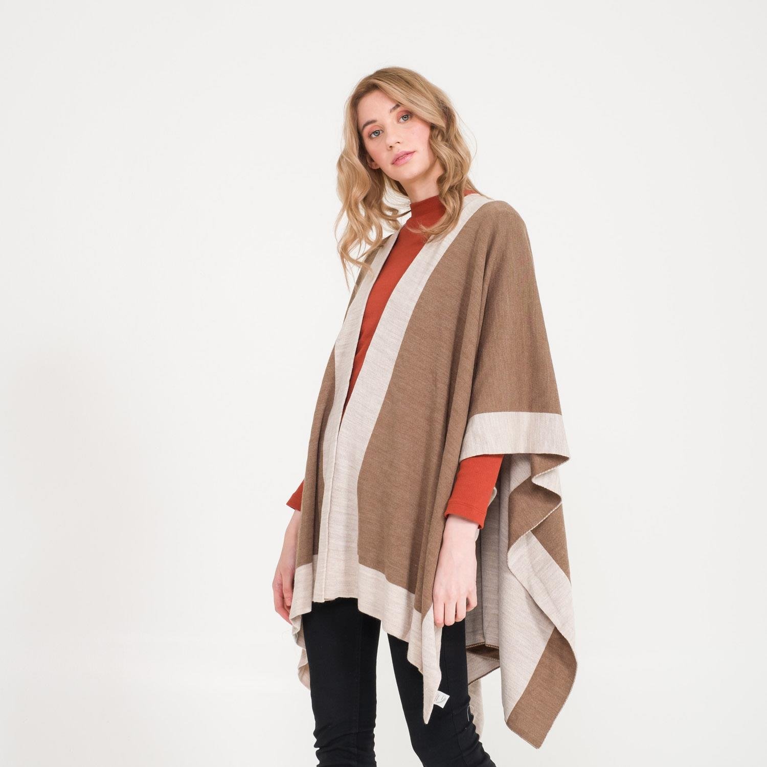 Triko Panço - Linea Çift Taraflı Triko Kadın Şal Panço - Miespiga