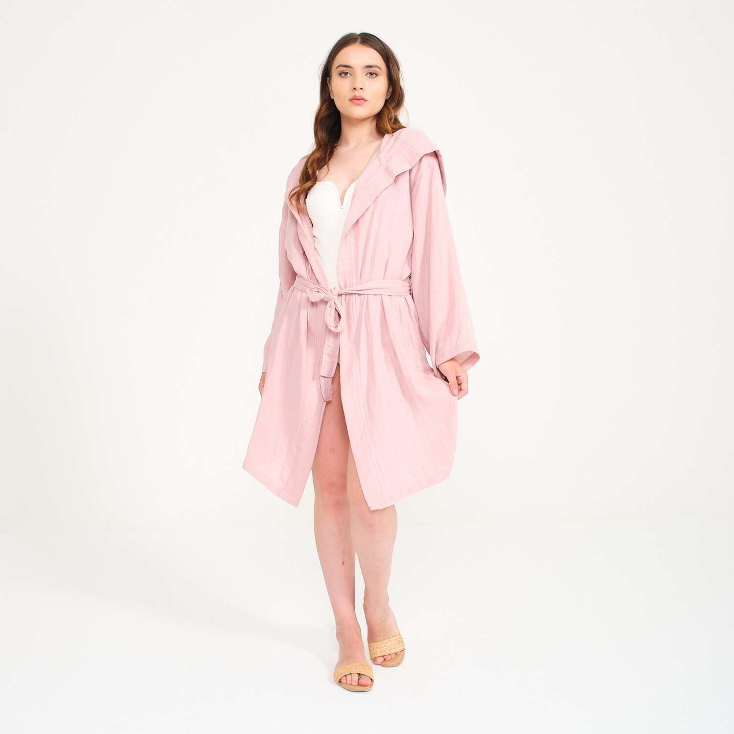 Müslin Bornoz - Pamuklu Kısa Kapüşonlu Kadın Müslin Bornoz - Miespiga