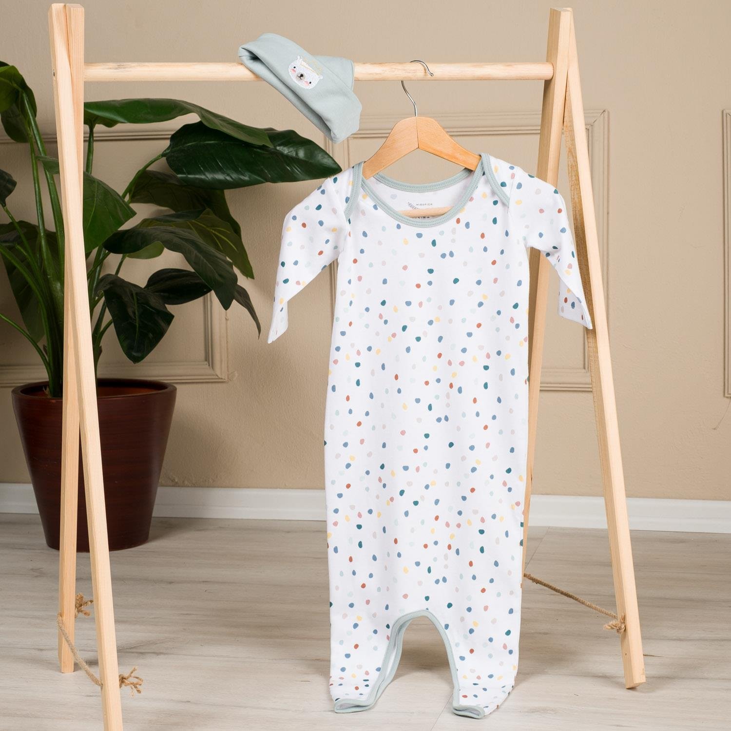 Tulum - Puantiyeli Yenidoğan 2'li Tulum Şapka Seti - Miespiga