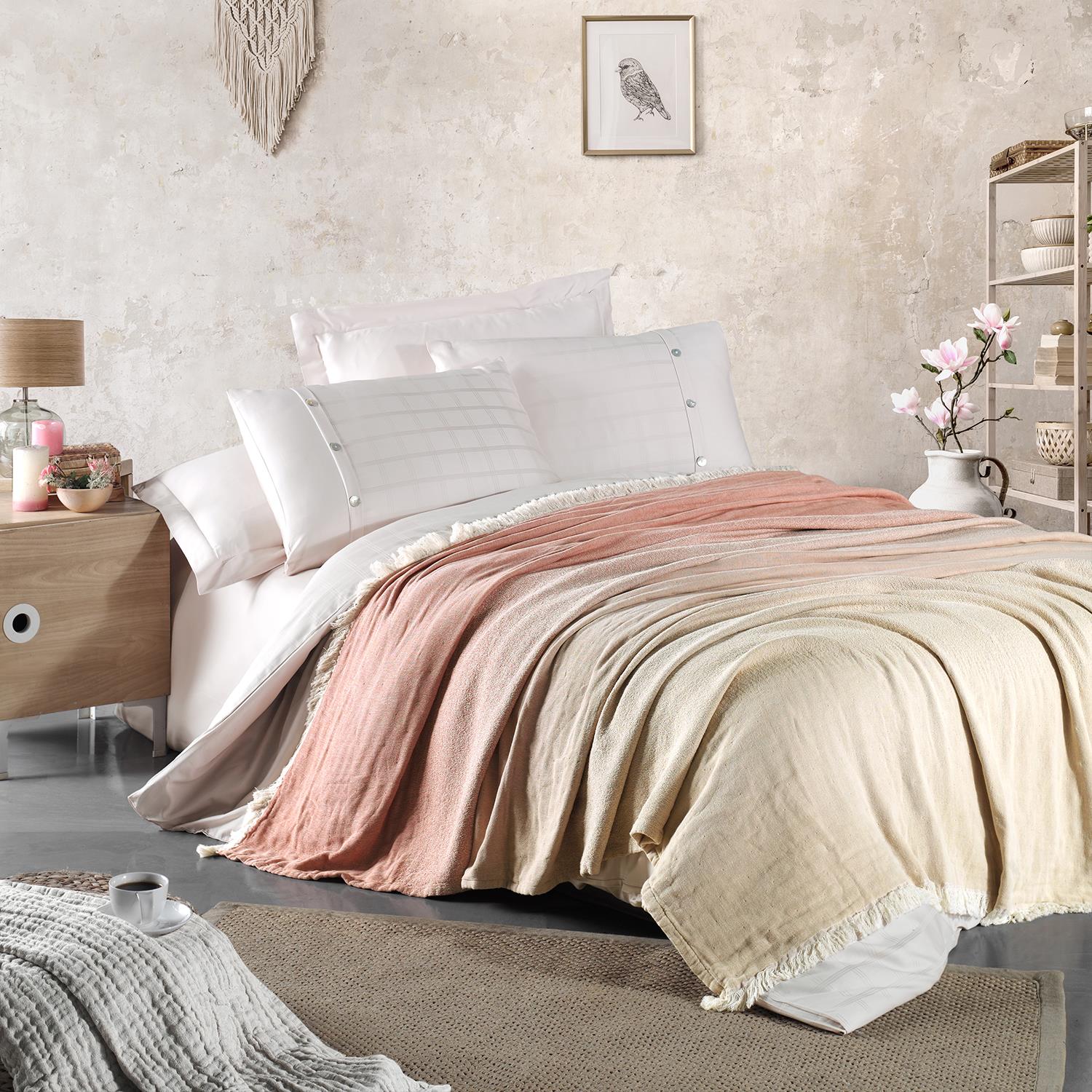 Yatak Örtüsü & Pike - Rainbow %100 Pamuklu Degrade Jakarlı Dokuma Battal Boy (King Size) 240x260cm Antialerjik Nefes Alabilen Dört Mevsim Pike Yatak Örtüsü - Miespiga