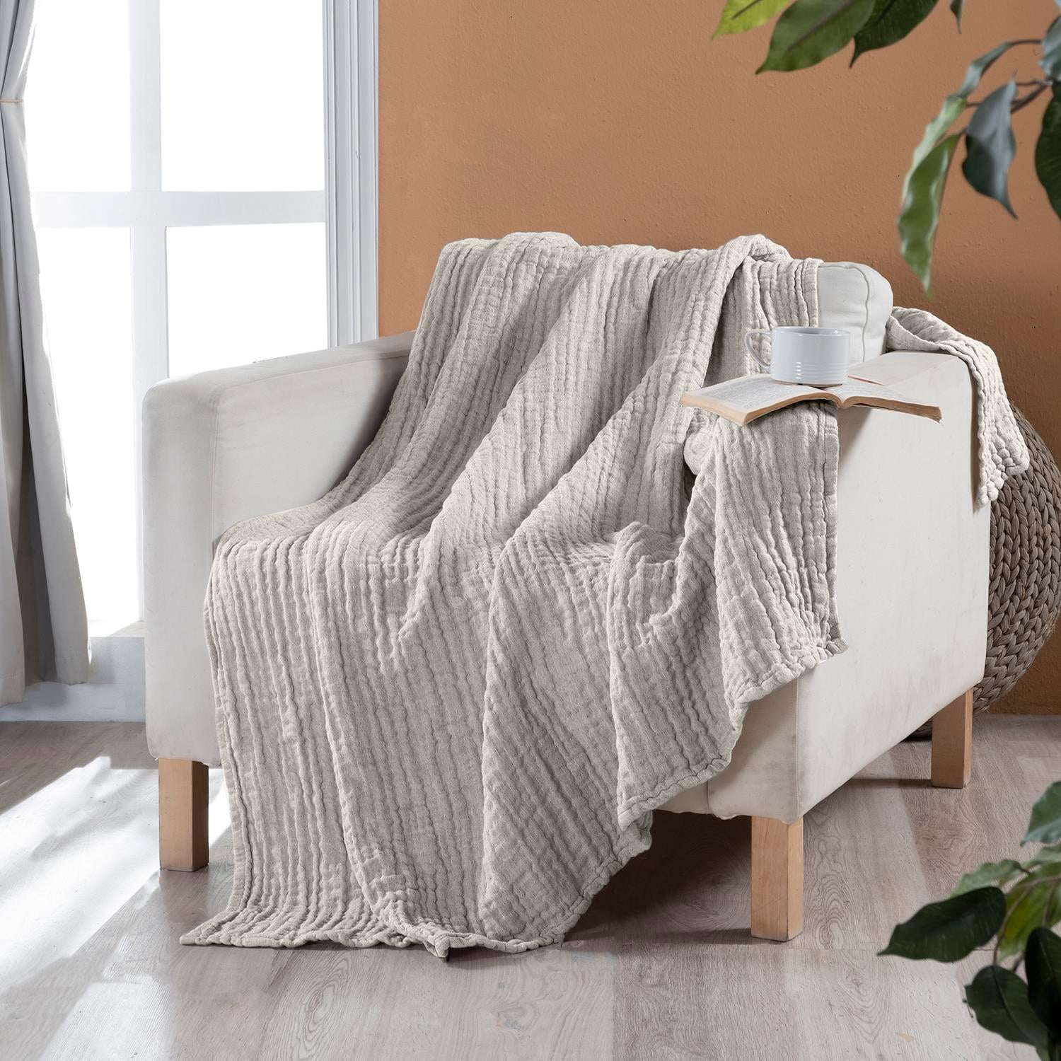 Koltuk Şalı - Rustik Keten Çift Taraflı Yumuşak Elyaf Dolgulu Nefes Alabilen Dört Mevsim Throw Koltuk Şalı 140x190 cm - Miespiga