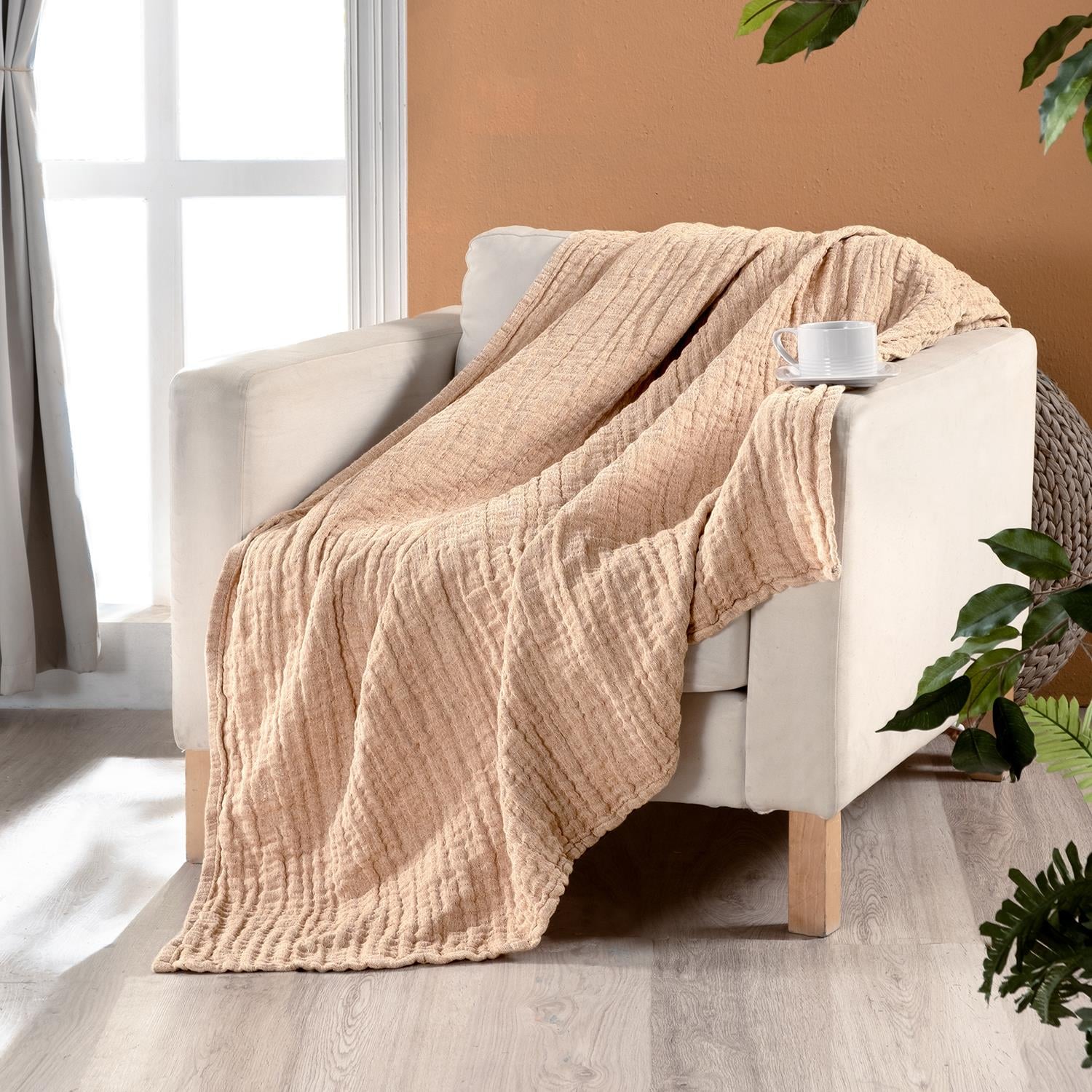 Koltuk Şalı - Rustik Keten Çift Taraflı Yumuşak Elyaf Dolgulu Nefes Alabilen Dört Mevsim Throw Koltuk Şalı 140x190 cm - Miespiga