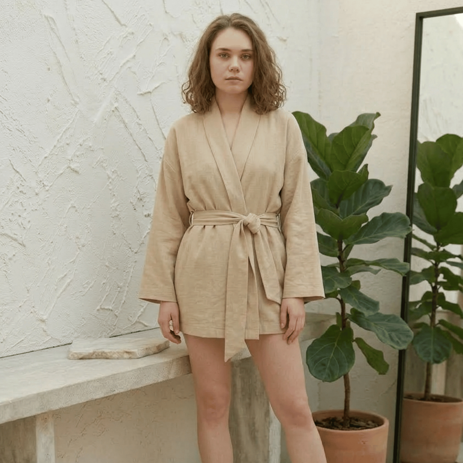 Kimono - %100 Pamuk Şal Yaka Kadın Müslin Kimono - Miespiga