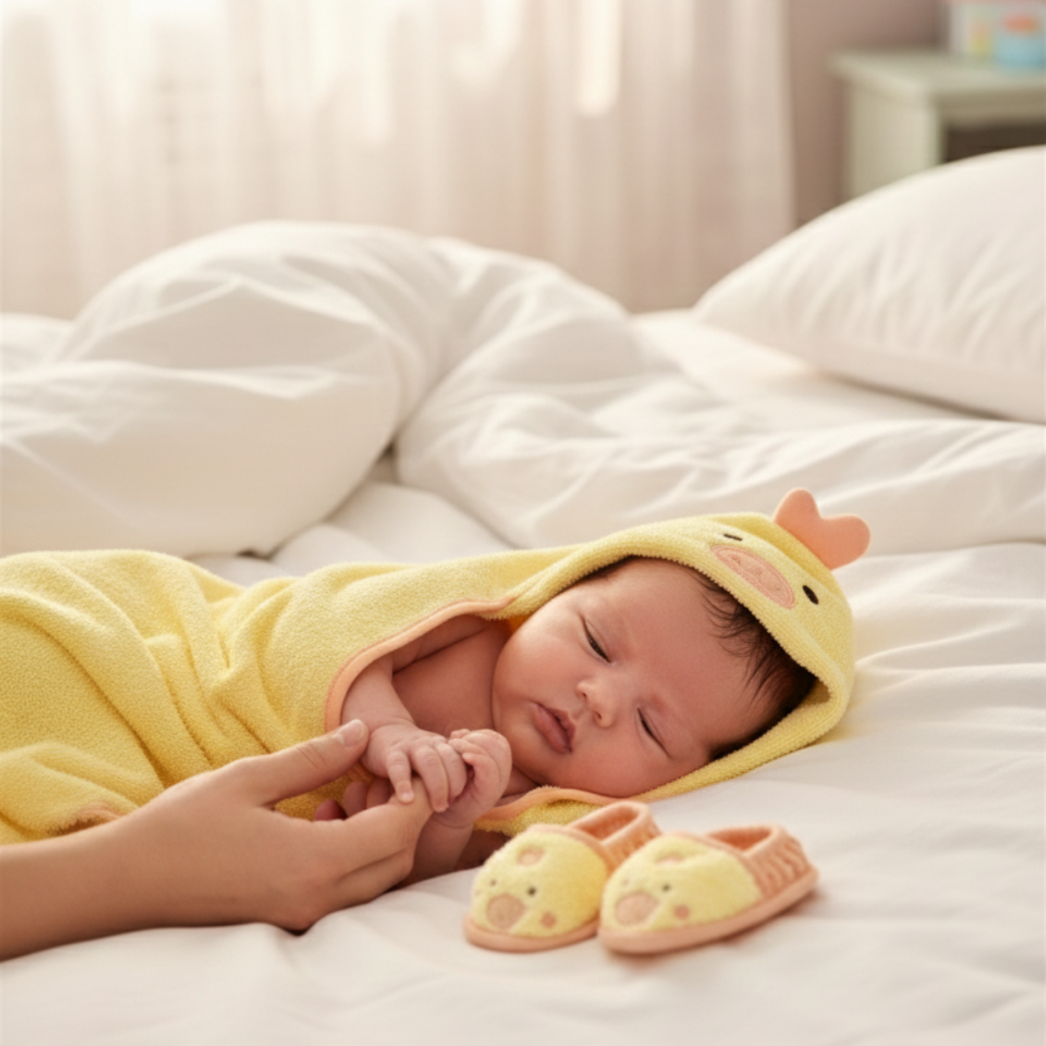 Havlu Kundak - Bebek Havlu Kundak Terlik Seti Little Duck - Miespiga