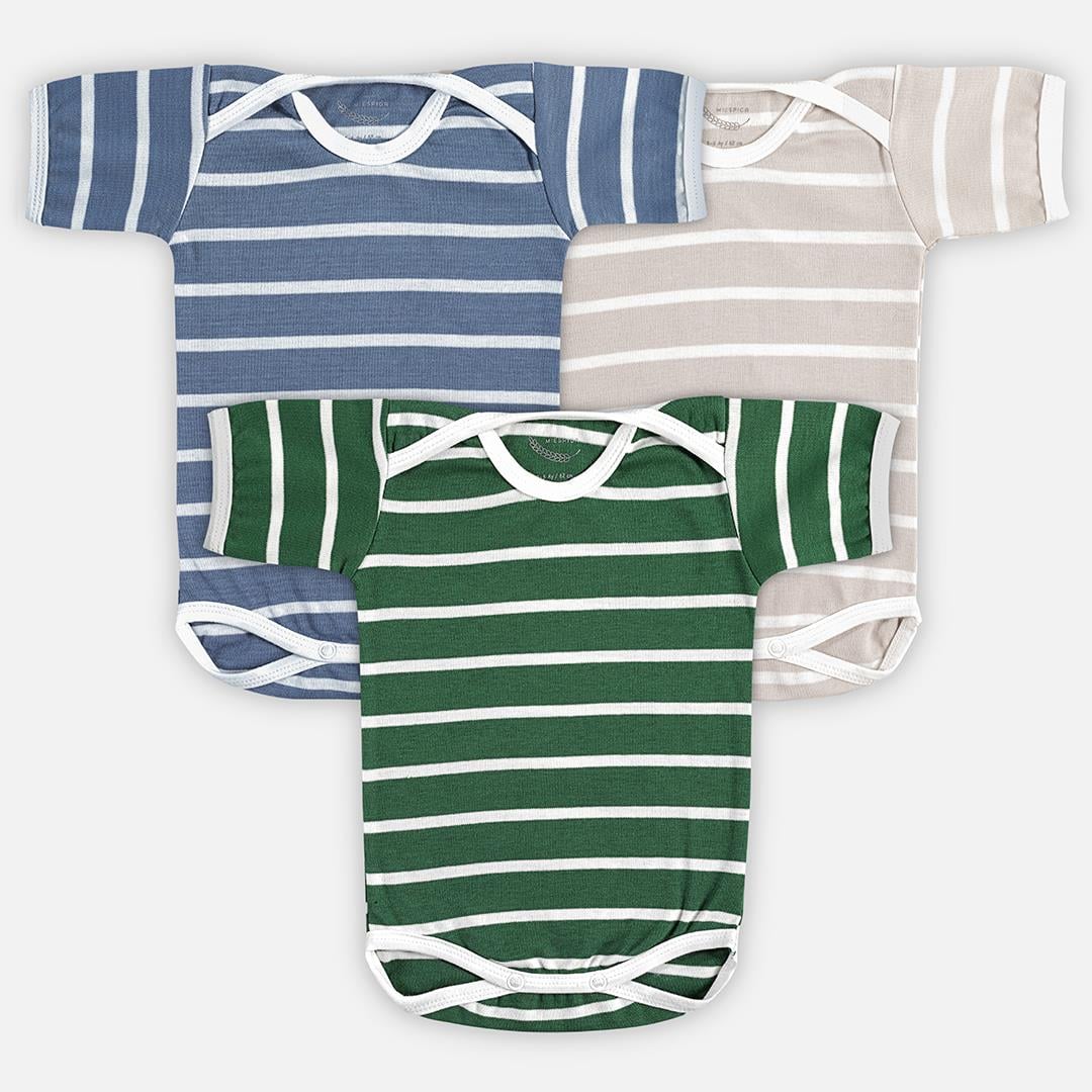 Body - Çizgili Bebek 3'Lü Kısa Kollu Body Set - Miespiga