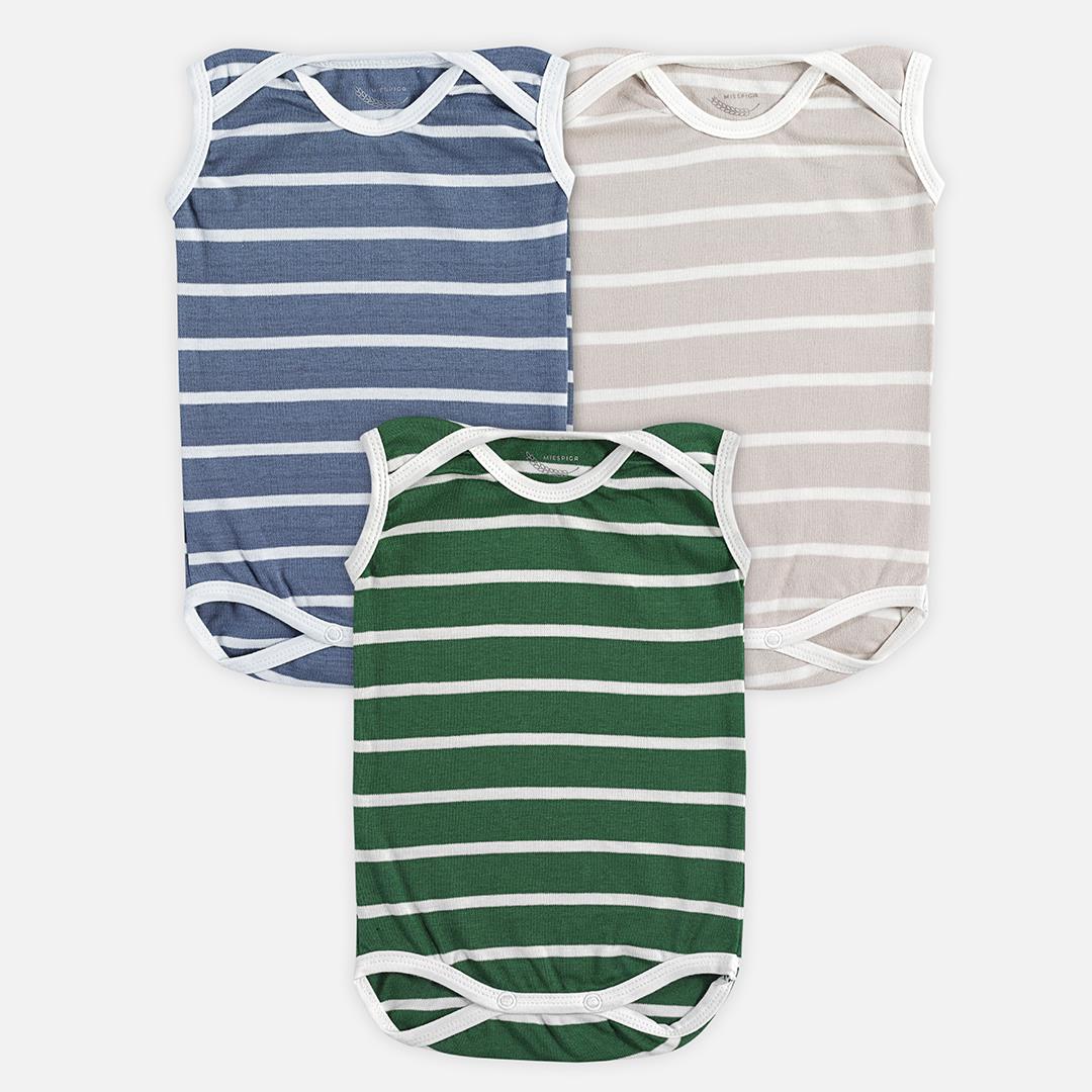 Body - Çizgili Bebek 3'Lü Kolsuz Body Set - Miespiga
