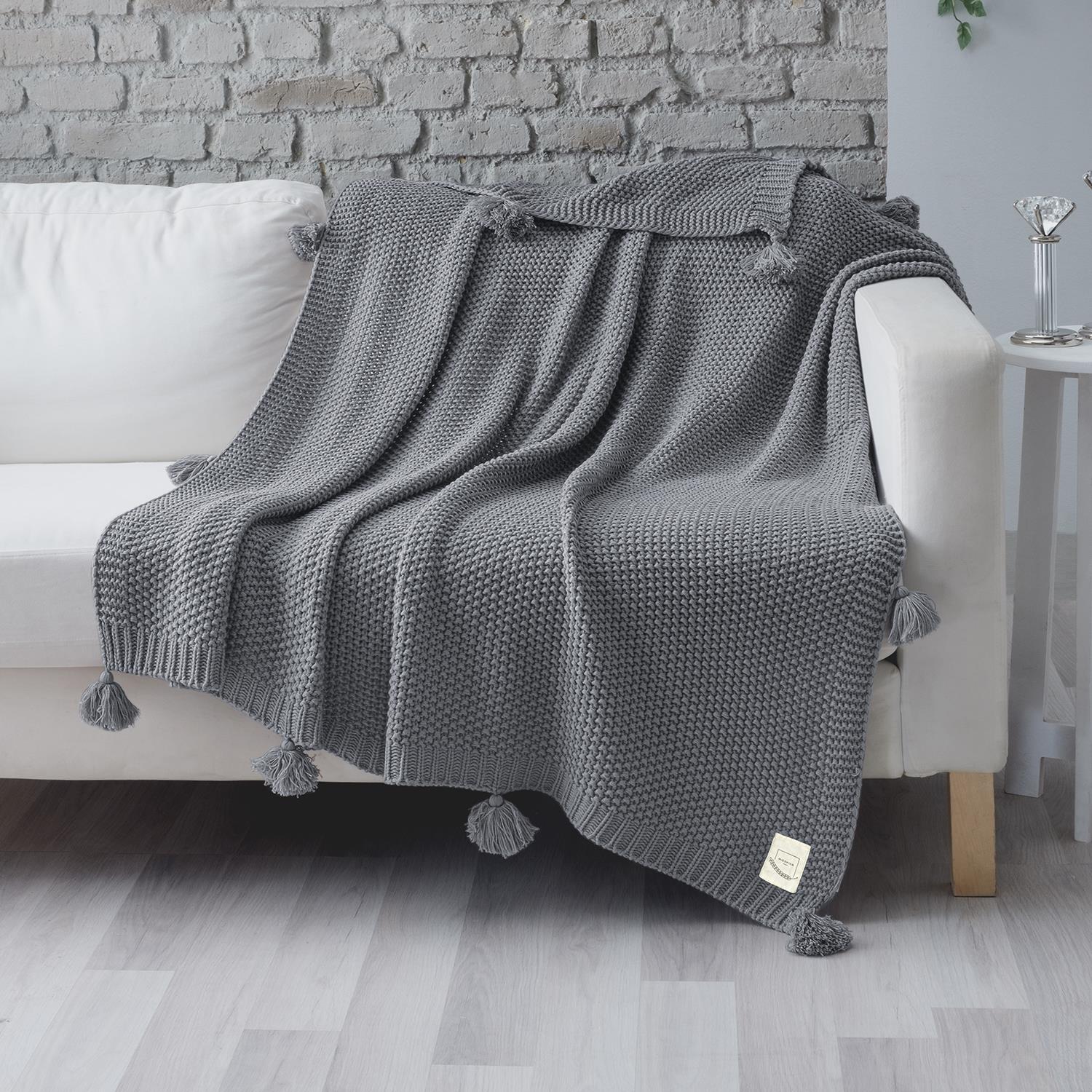 Battaniye - Coco Pirinç Örgü Ponponlu Triko Tv Battaniyesi Throw Koltuk Şalı - Miespiga