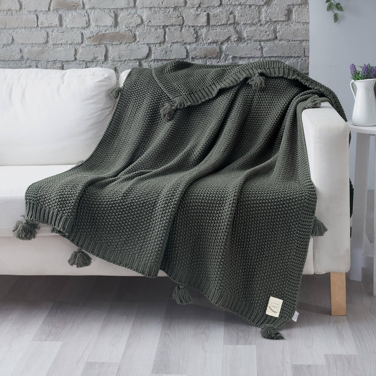 Battaniye - Coco Pirinç Örgü Ponponlu Triko Tv Battaniyesi Throw Koltuk Şalı - Miespiga