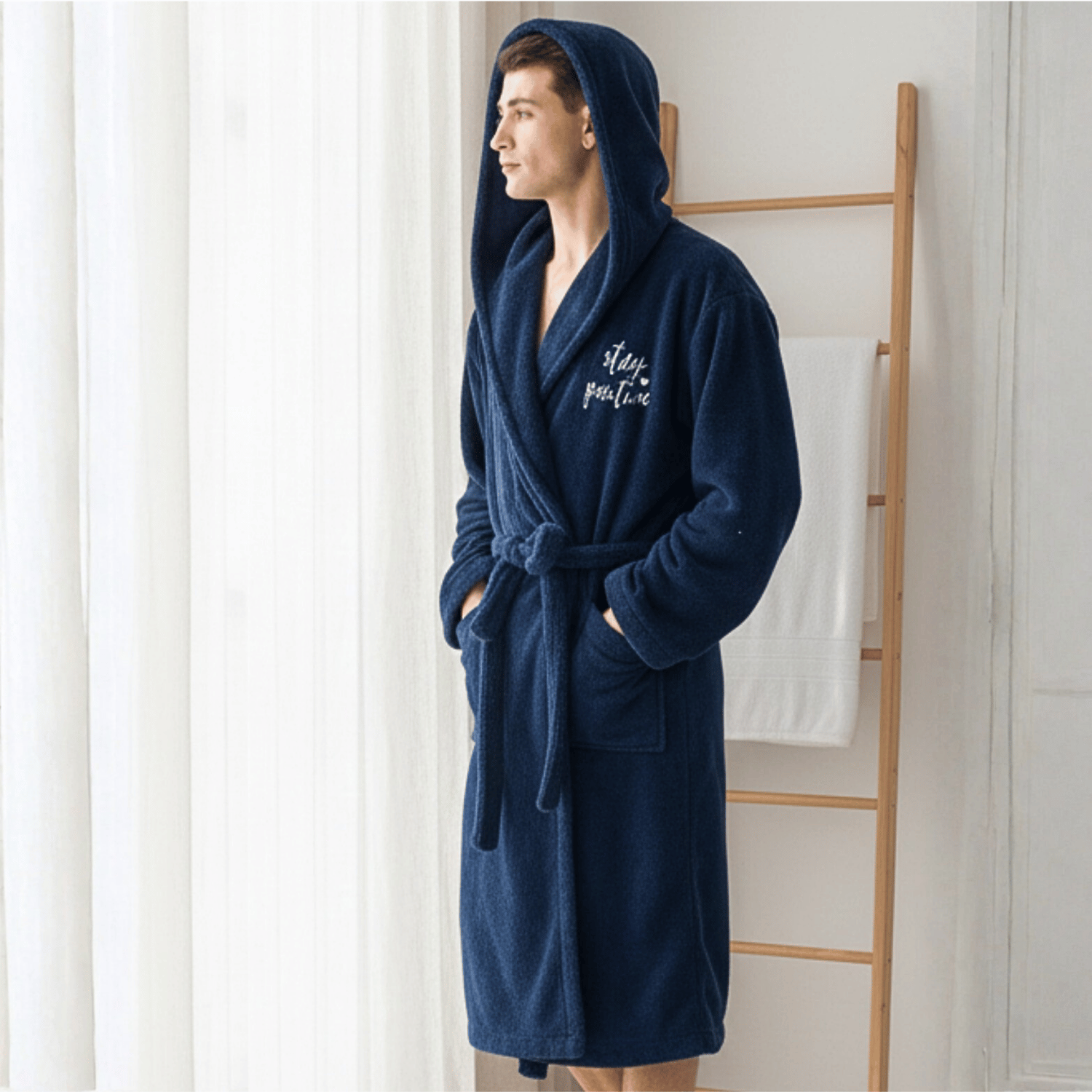 Erkek Sabahlık - Erkek Uzun Welsoft Kapüşonlu Sabahlık - Miespiga