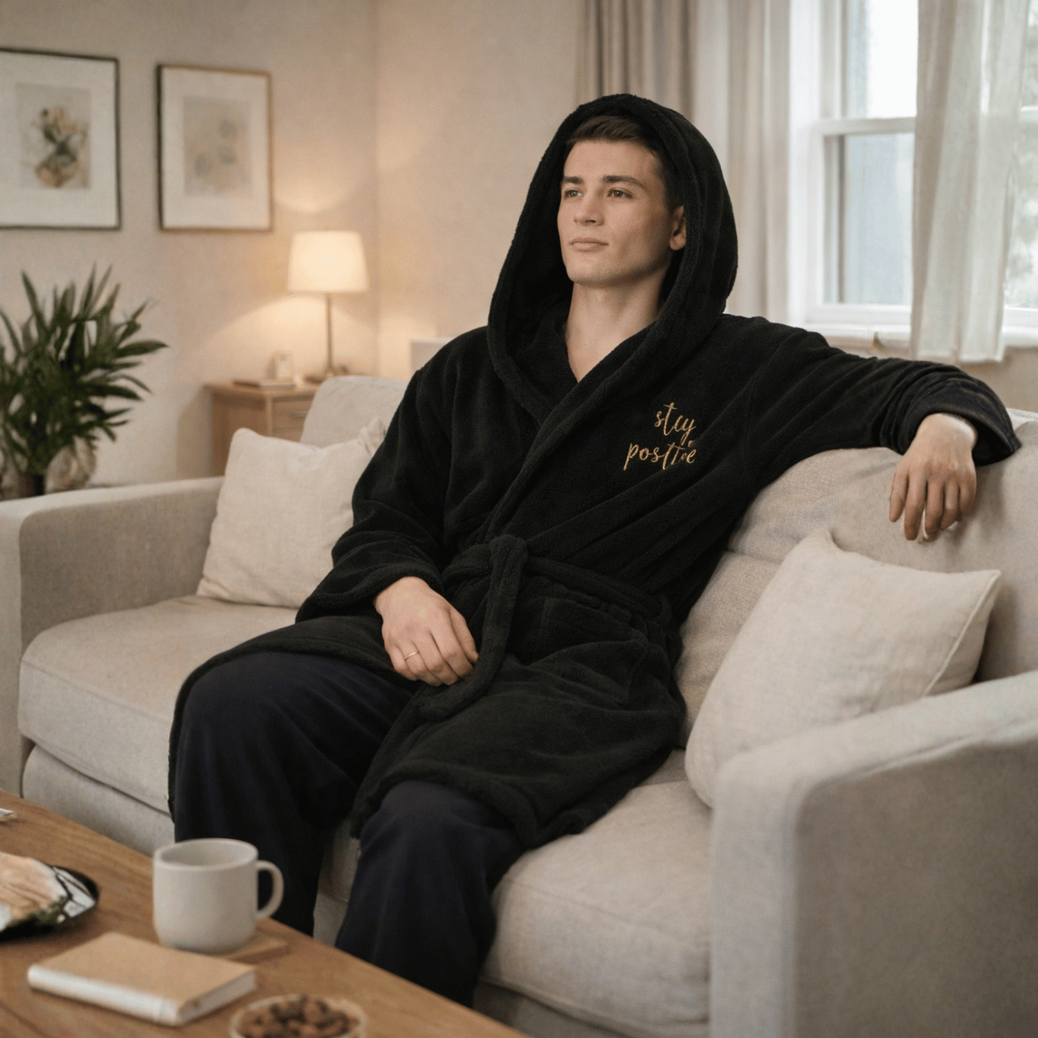 Erkek Sabahlık - Erkek Uzun Welsoft Kapüşonlu Sabahlık - Miespiga