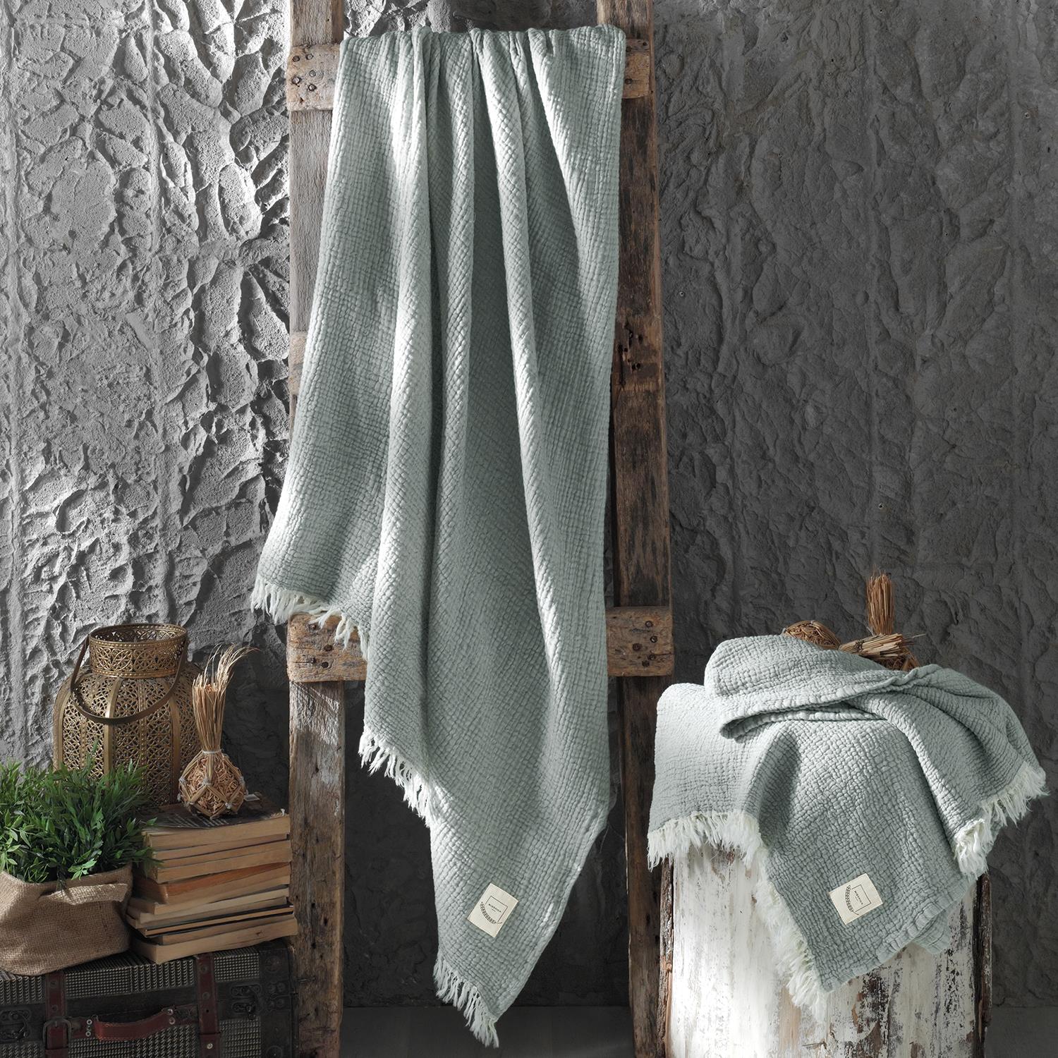 Müslin Örtüler ve Şallar - Gold 3 Kat Müslin Çok Amaçlı Koltuk Şalı Örtü Throw 125x190 - Miespiga