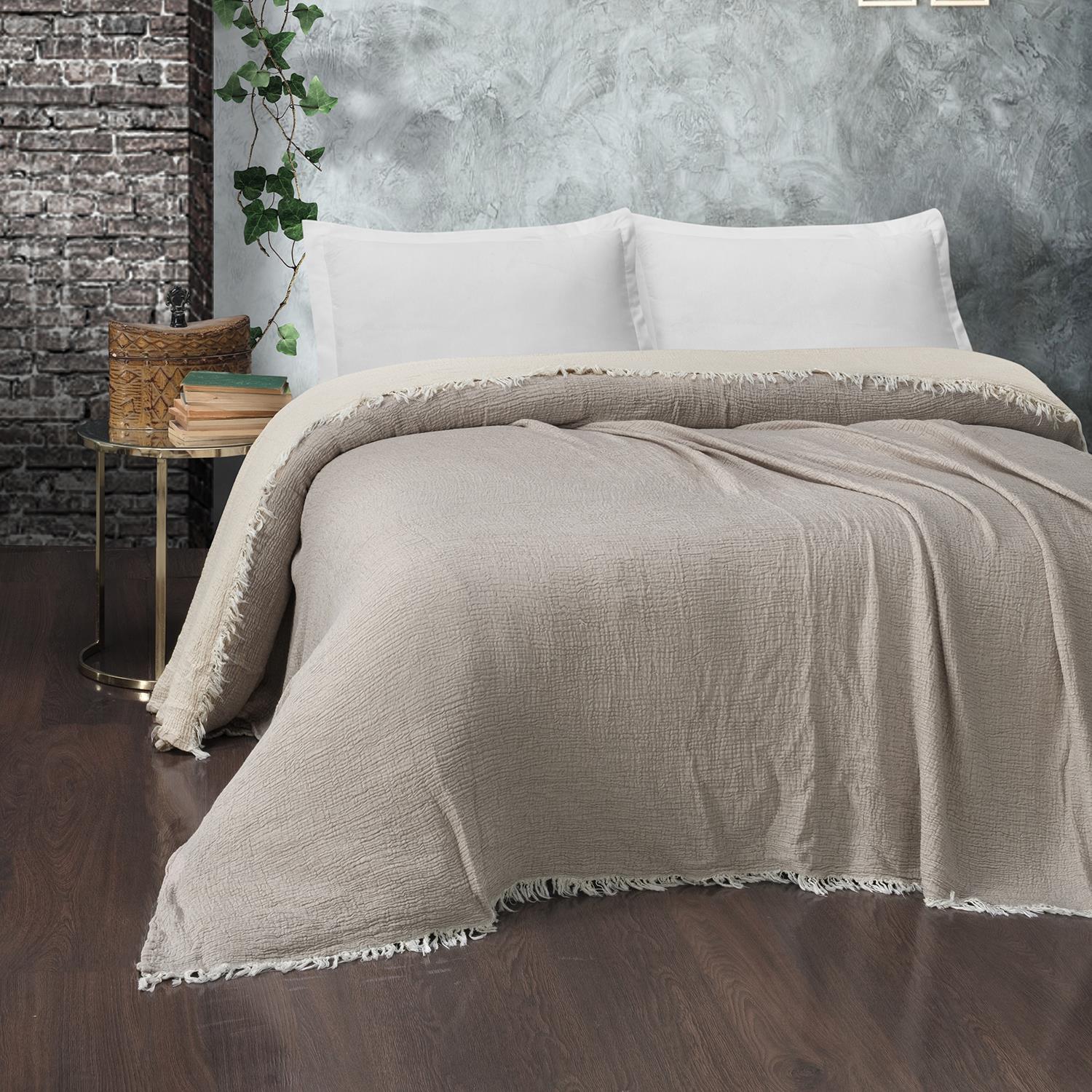 Yatak Örtüsü & Pike - Gold Müslin Çift Kişilik Çift Taraflı Yatak Örtüsü - Miespiga