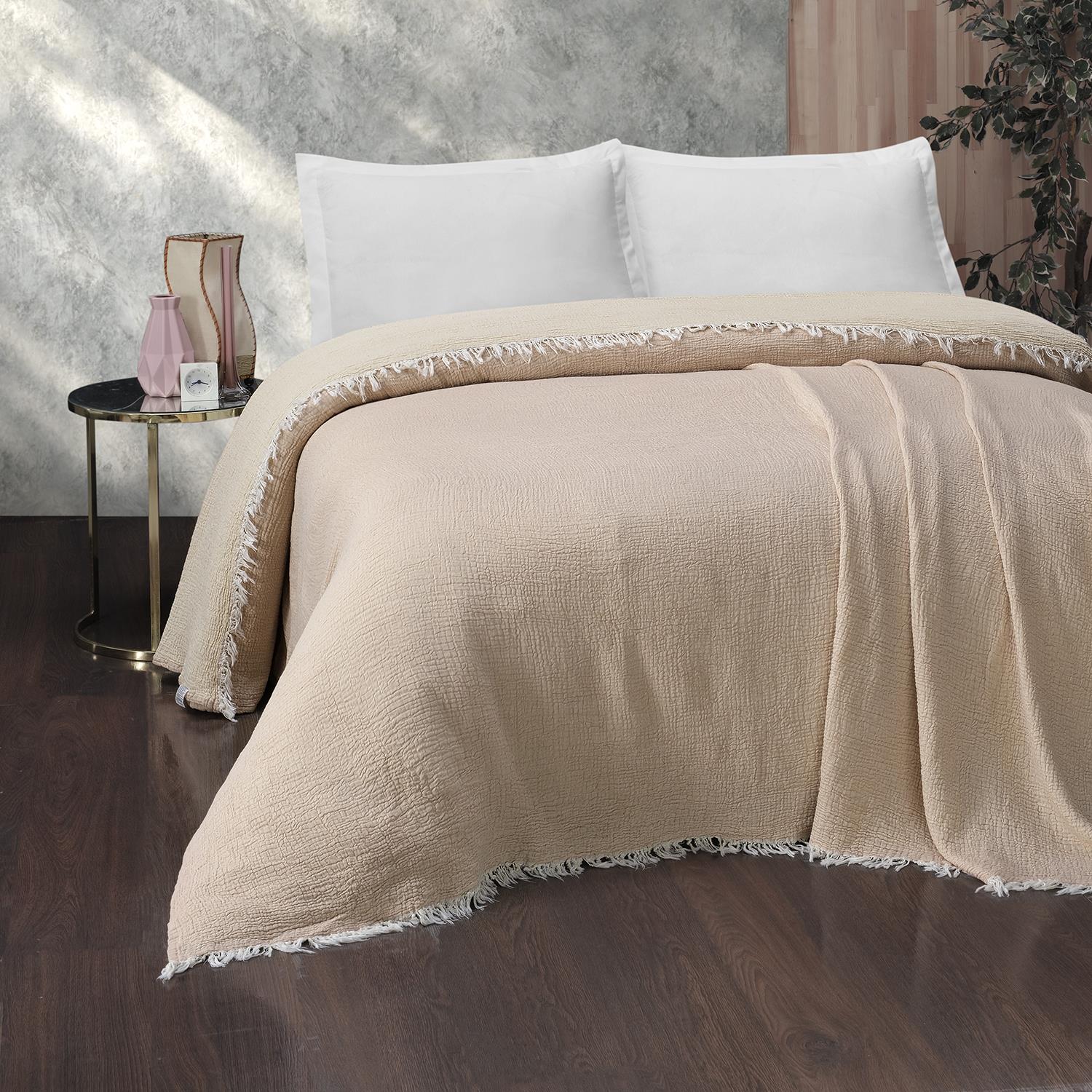 Yatak Örtüsü & Pike - Gold Müslin Çift Kişilik Çift Taraflı Yatak Örtüsü - Miespiga