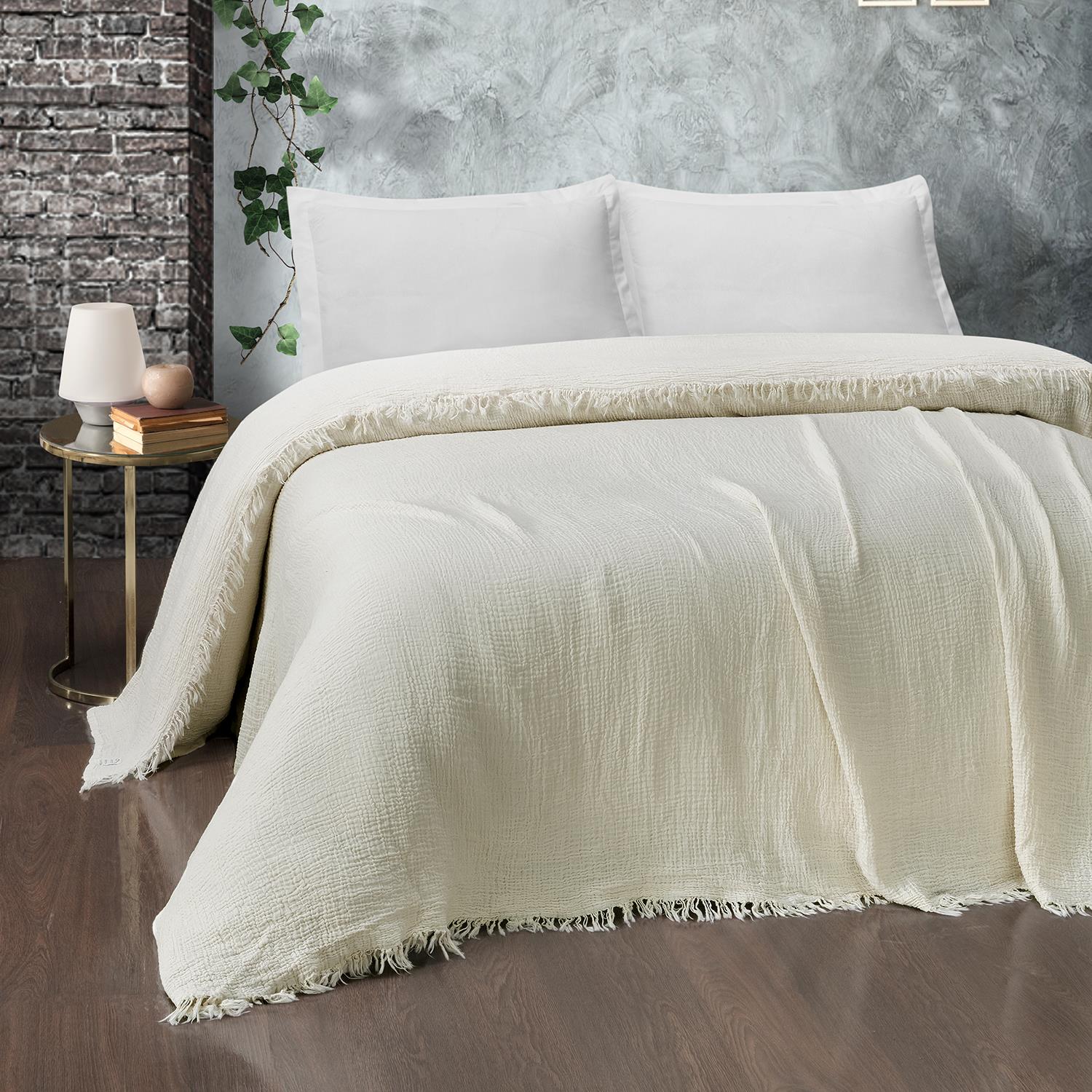 Yatak Örtüsü & Pike - Gold Müslin Çift Kişilik Çift Taraflı Yatak Örtüsü - Miespiga