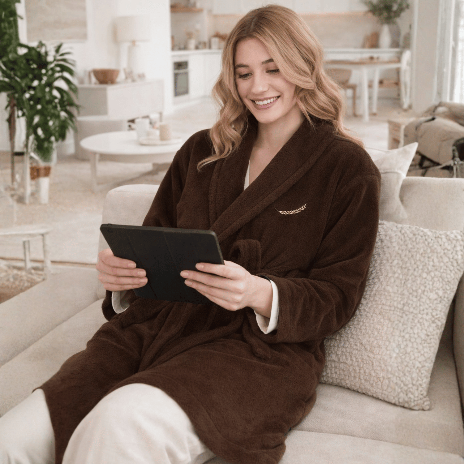 Sabahlık - Kadın Welsoft Şal Yaka Polar Sabahlık - Miespiga