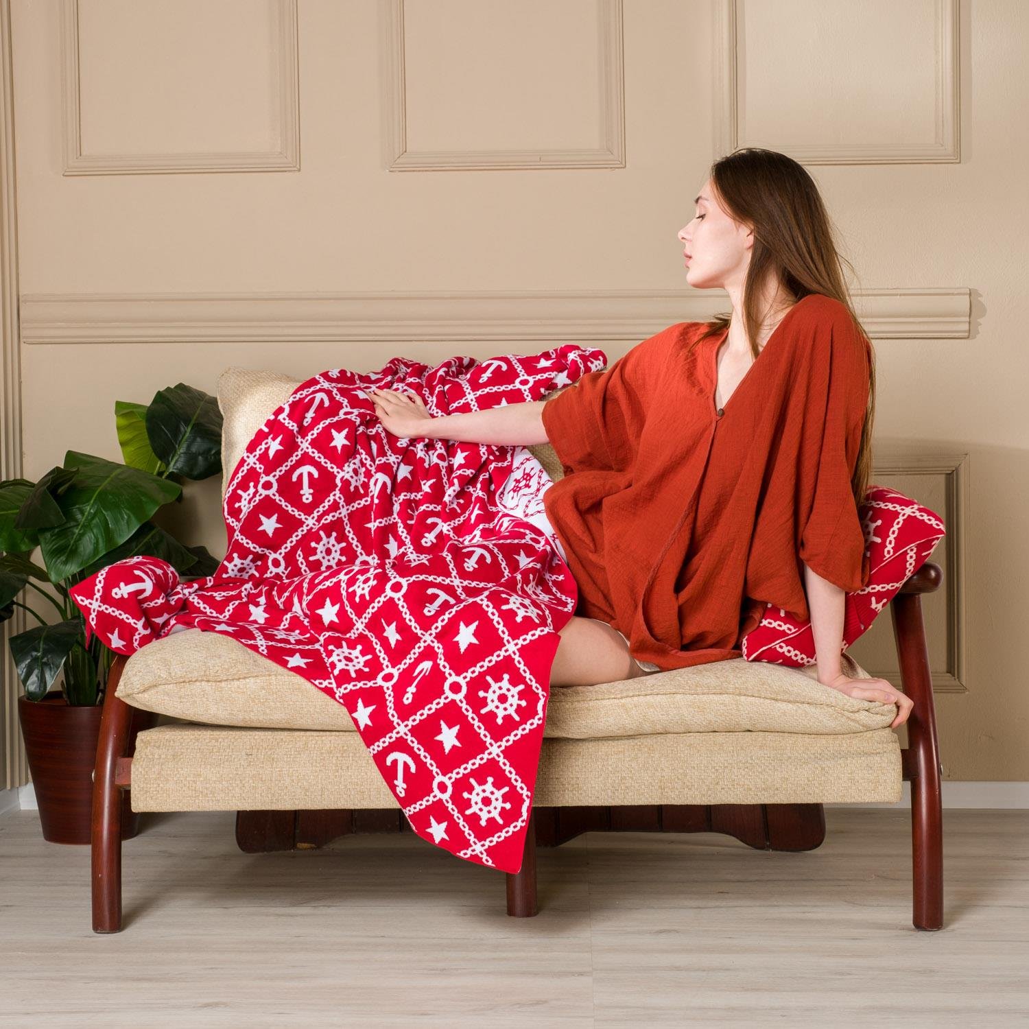 Battaniye - Marin Desen Triko Battaniye Koltuk Şalı - Miespiga