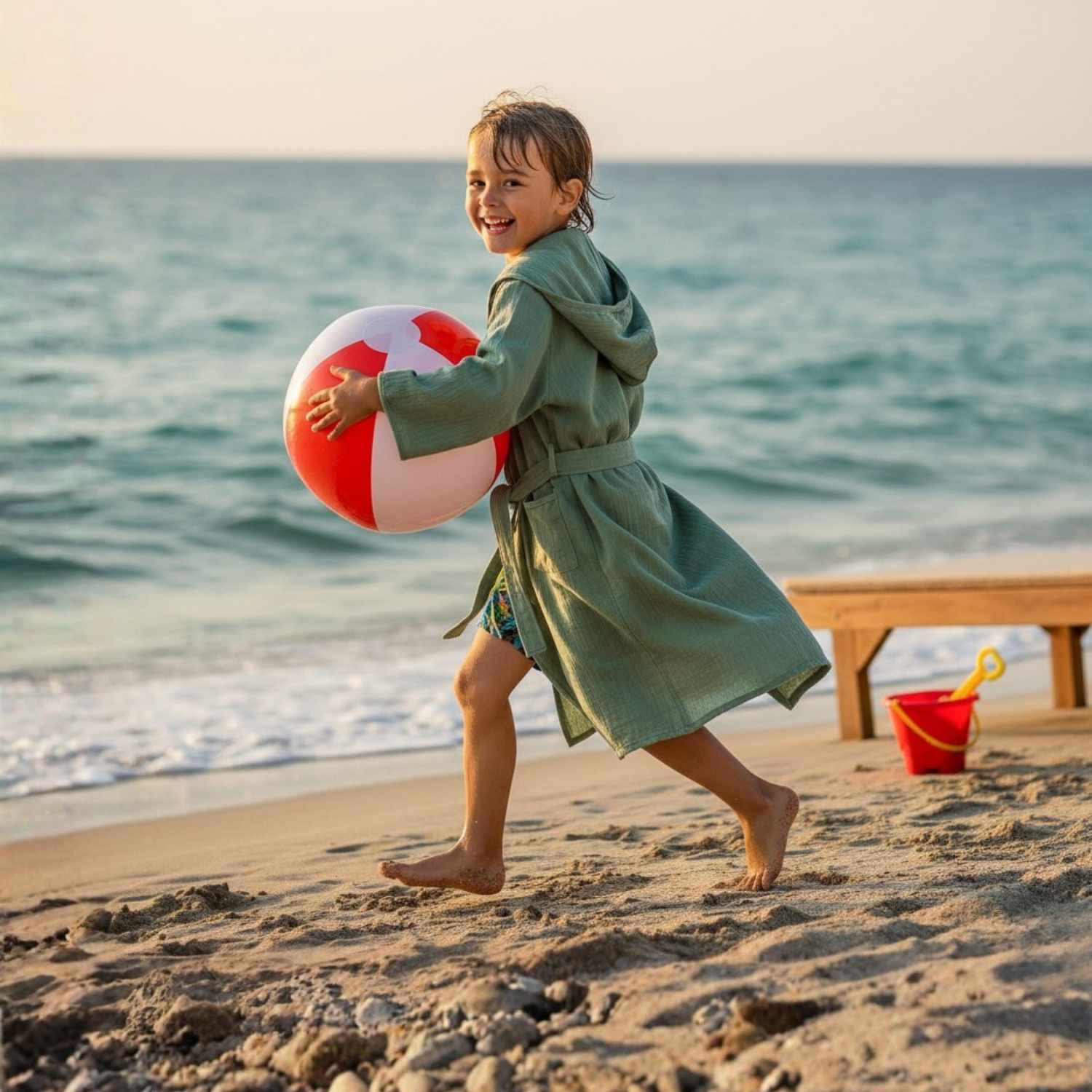 Müslin Bornoz - Pamuklu Kapüşonlu Çocuk Müslin Bornoz - Miespiga