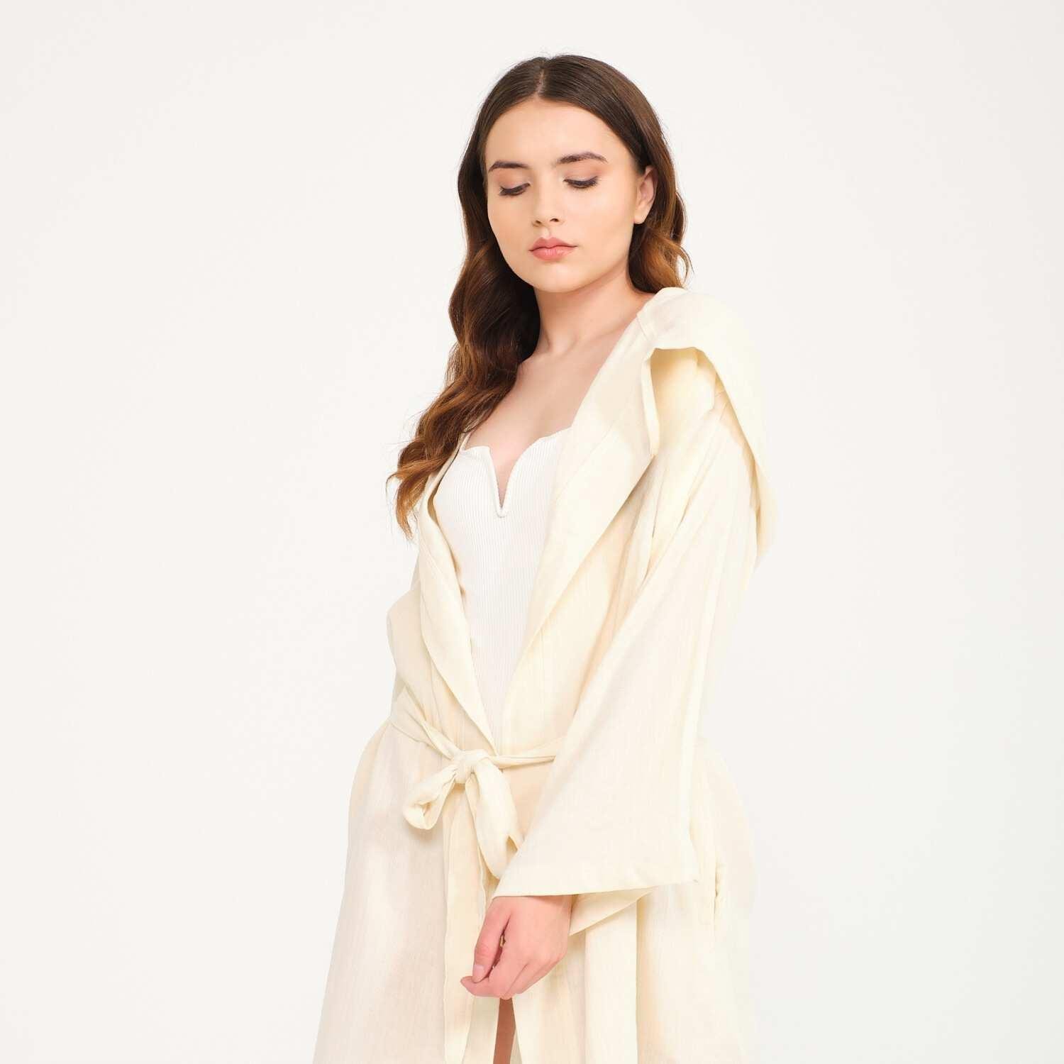 Müslin Bornoz - Pamuklu Kısa Kapüşonlu Kadın Müslin Bornoz - Miespiga
