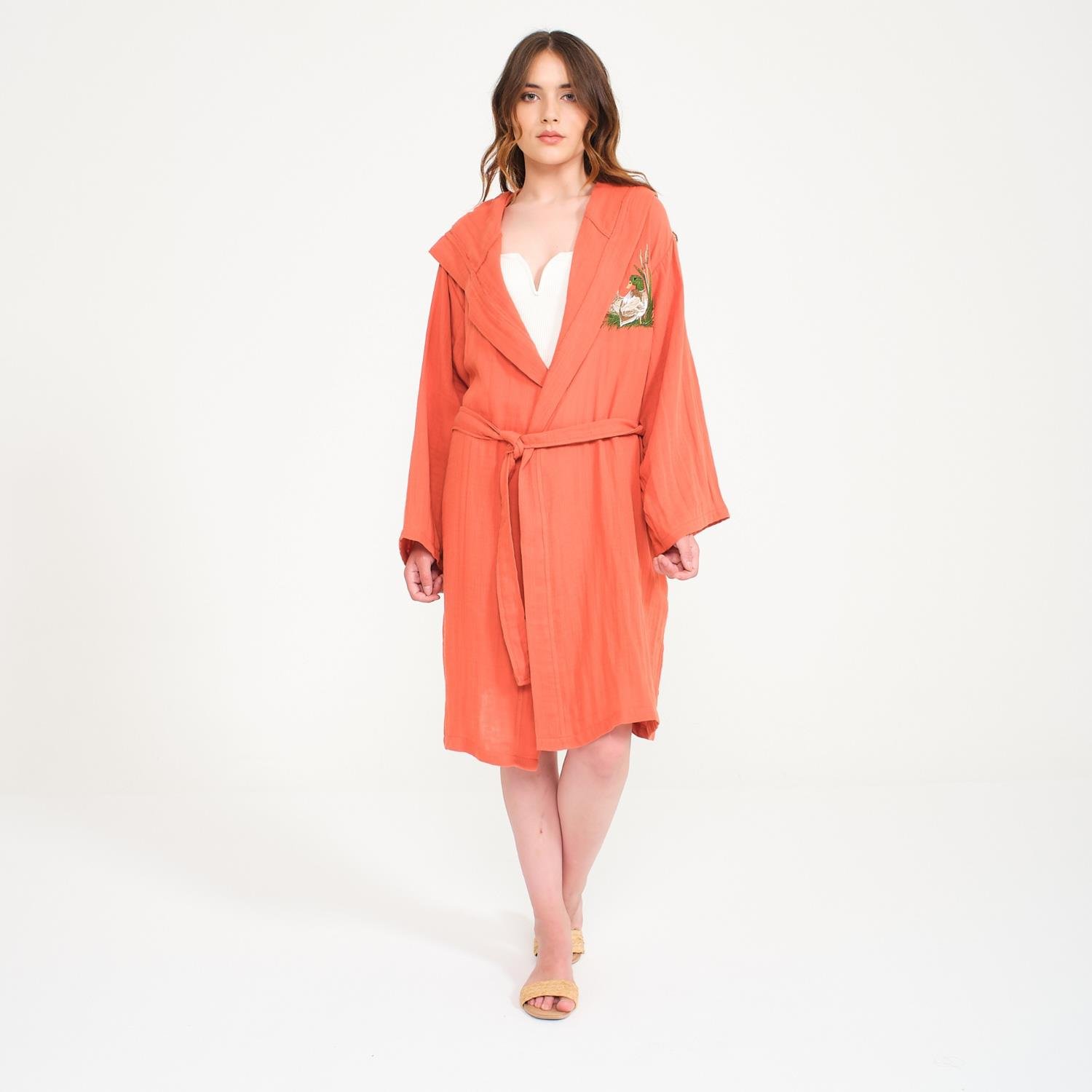 Müslin Bornoz - Pamuklu Kısa Kapüşonlu Kadın Müslin Bornoz - Miespiga